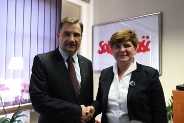 Spotkanie Beaty Szydło i lidera Solidarności Piotra Dudy w czasie kampanii wyborczej 2015 roku
