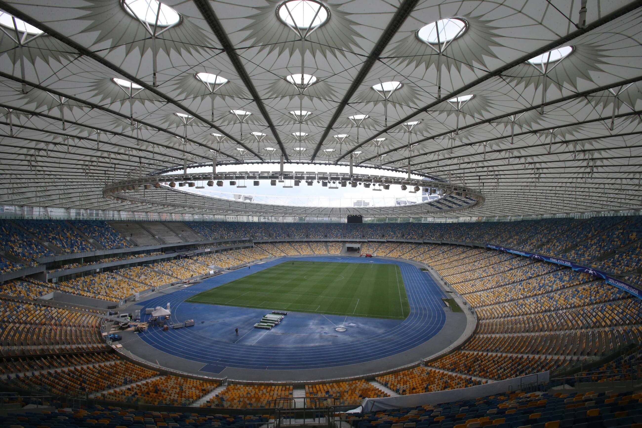 Stadion Olimpijski w Kijowie przed finałem Ligi Mistrzów