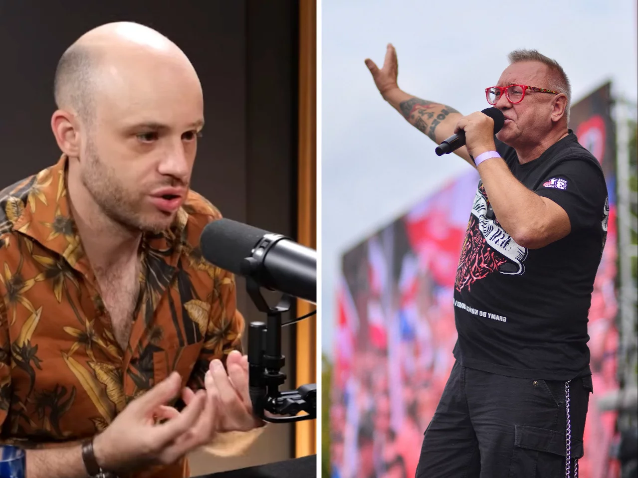 Jan Śpiewak i Jerzy Owsiak (na tle głównej sceny festiwalu Pol'and'Rock)