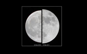 Superksiężyc 19 marca 2011 r. (z prawej) w porównaniu ze „zwykłym” widocznym 20 grudnia 2010 r.