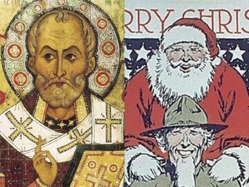 Święty Mikołaj na XIII-wiecznej ikonie i na propagandowym plakacie z czasów I Wojny Światowej