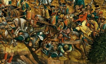 Szarża raców z tarczami (protoplastów polskiej husarii), fragment obrazu bitwa pod Orszą