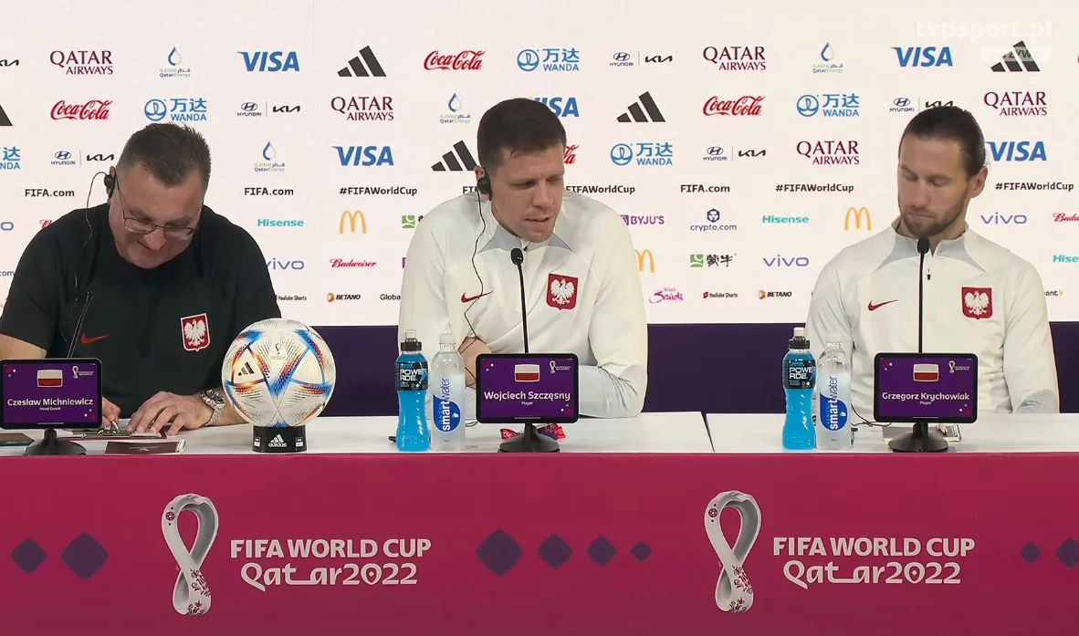 Czesław Michniewicz, Wojciech Szczęsny i Grzegorz Krychowiak na konferencji