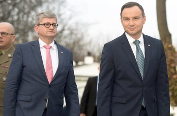 Szef BBN Paweł Soloch i prezydent RP Andrzej Duda