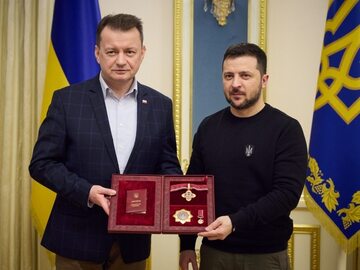 Szef MON Mariusz Błaszczak i prezydent Ukrainy Wołodymyr Zełenski