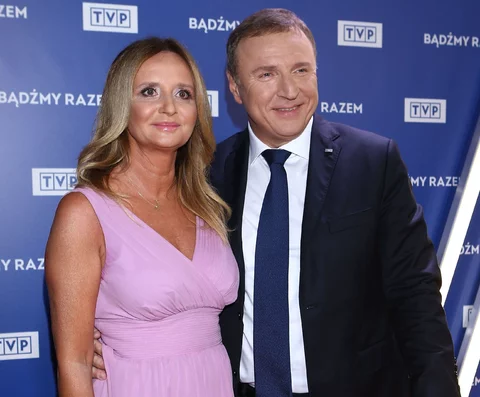 Joanna Klimek i Jacek Kurski na uroczystym przedstawieniu jesiennej ramówki Telewizji Polskiej