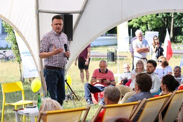 Szymon Hołownia na spotkaniu w Łodzi