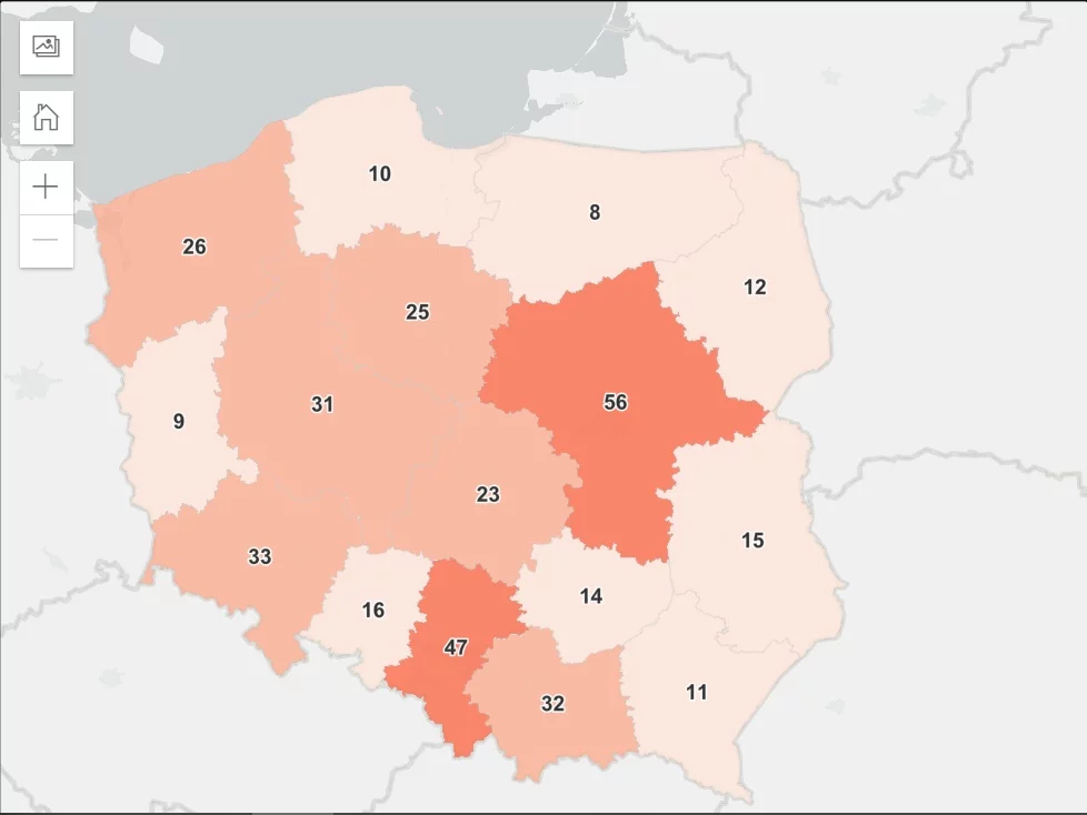 Mapa COVID-19 na dzień 18 stycznia 2023