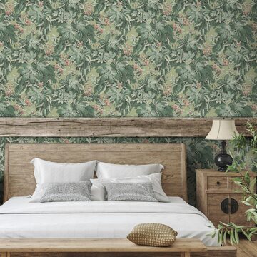 Tapeta Avar. Florystyczne motywy i zielona kolorystyka w sypialni sprawdzają się zawsze