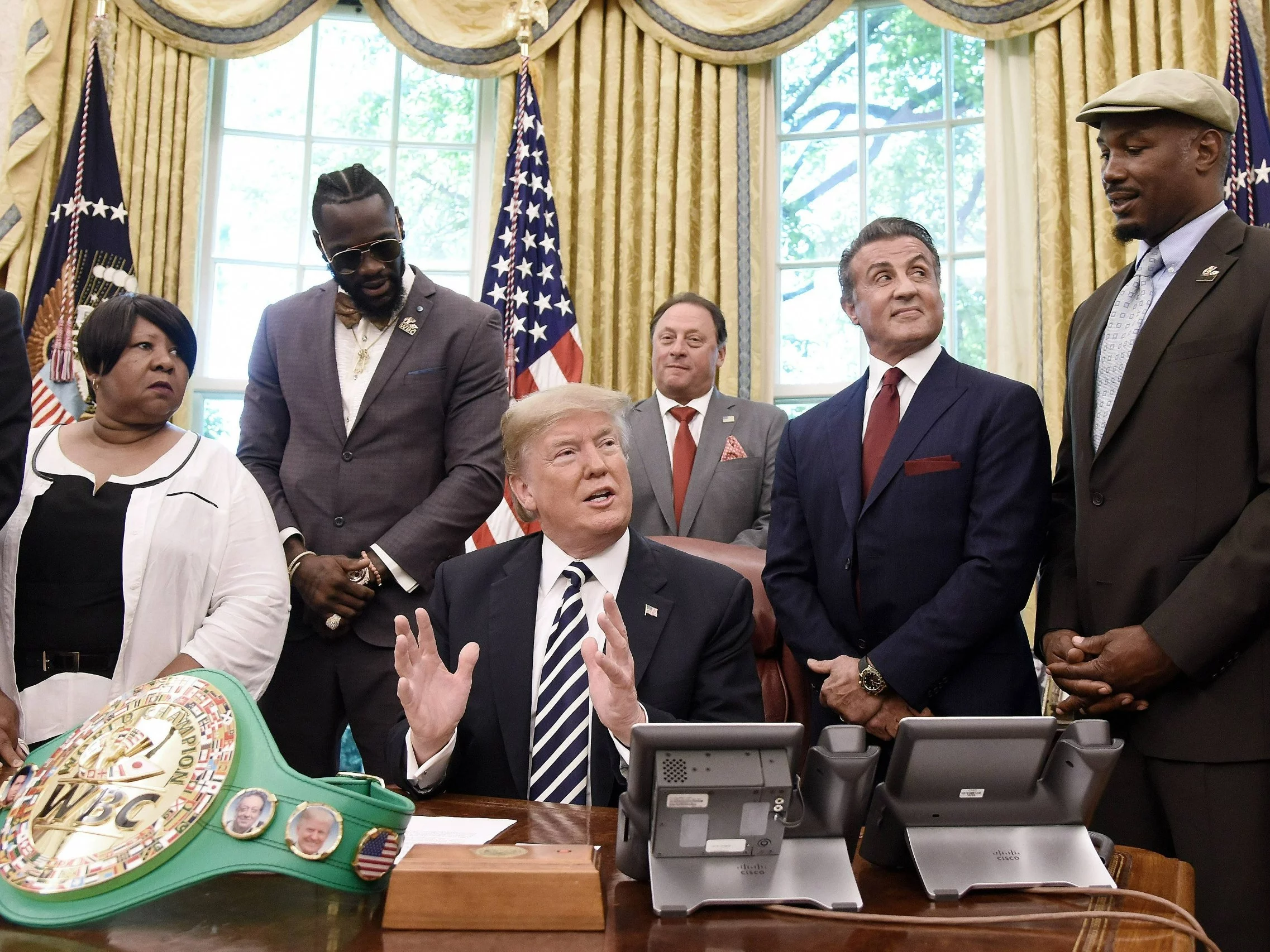 Donald Trump, Linda Haywood, Deontay Wilder, Keith Frankel, Sylvester Stallone i Lennox Lewis