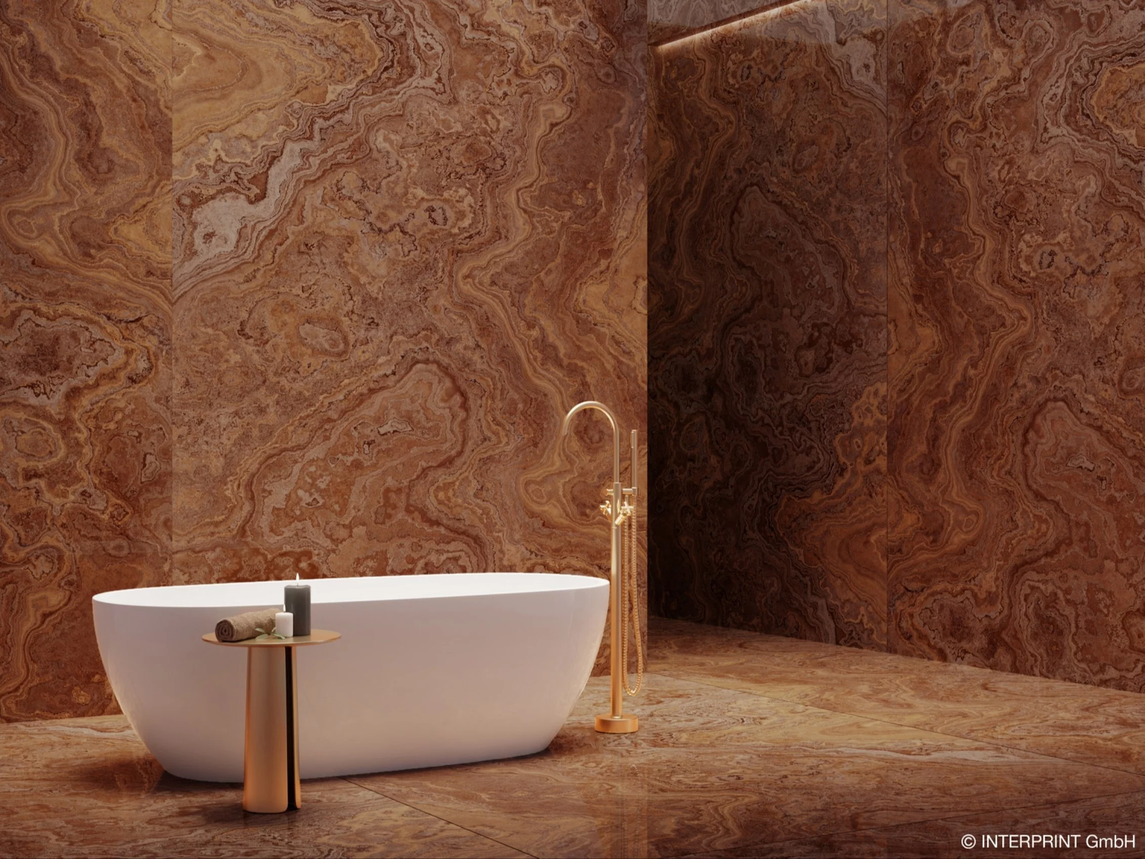 Nagrodzony Diamentem Mablarstwa 2026 dekor Pyronix stanowi sprzyjające kontemplacji tło w salonie kąpielowym