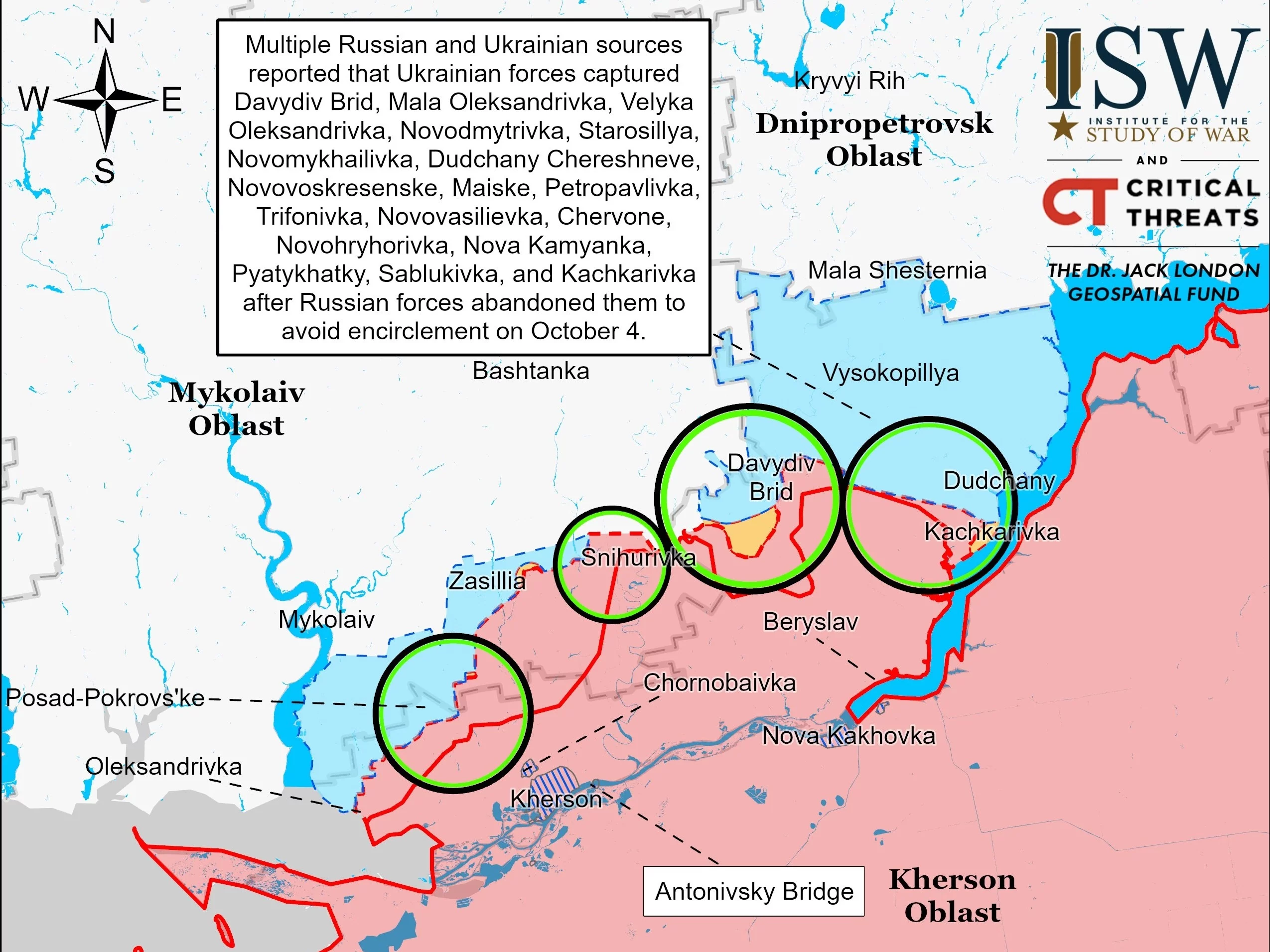 Mapa ukraińskiej kontrofensywy w obwodzie chersońskim z 20 października