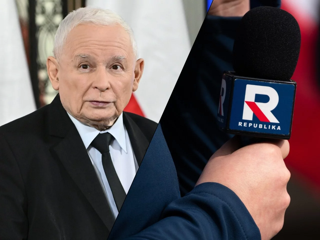 Jarosław Kaczyński, mikrofon TV Republika