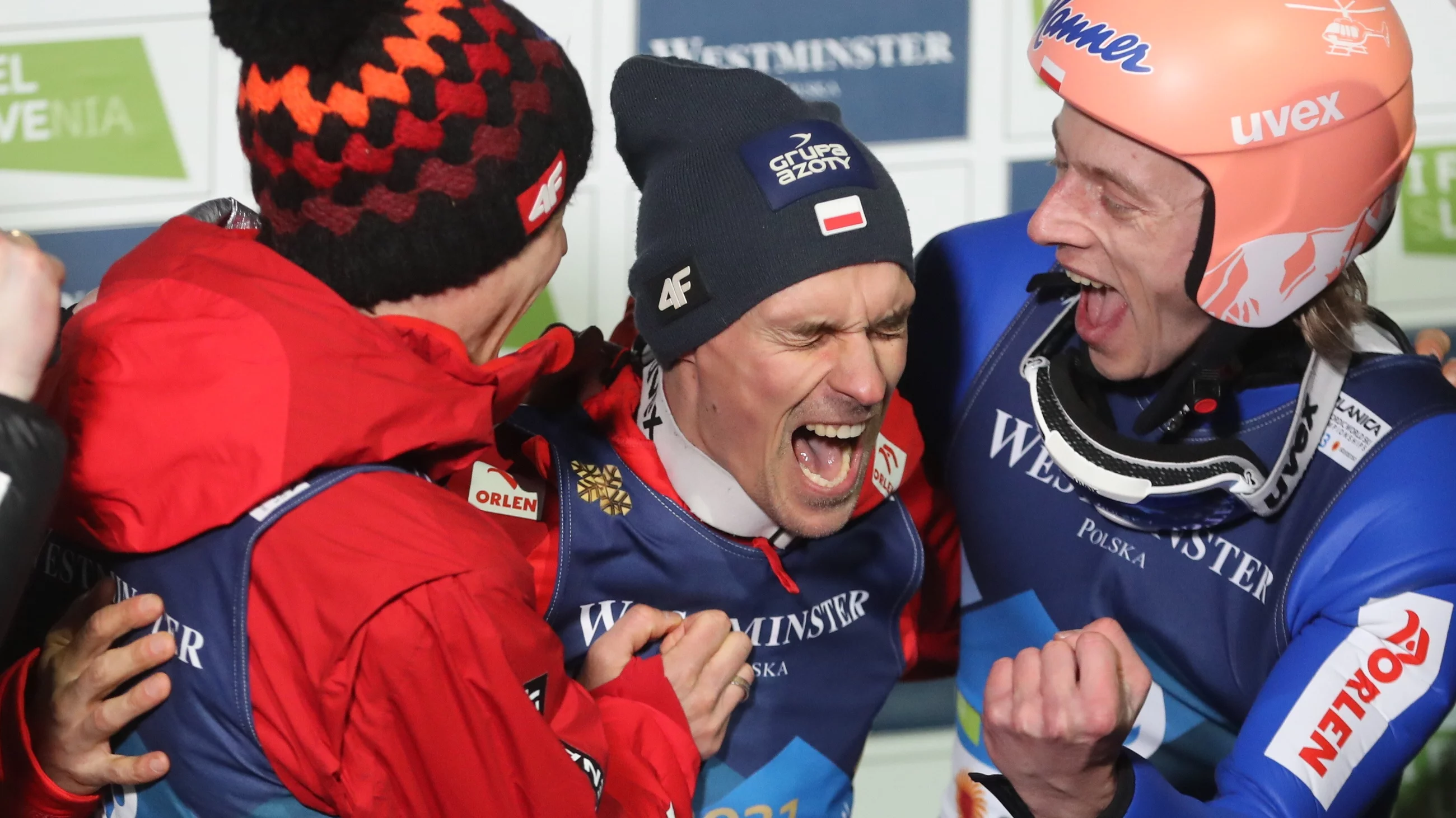 Kamil Stoch, Piotr Żyła i Dawid Kubacki