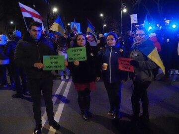 Ukraińcy protestujący w Warszawie