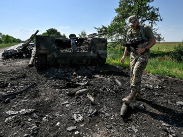 Ukraiński żołnierz w rejonie obwodu zaporoskiego