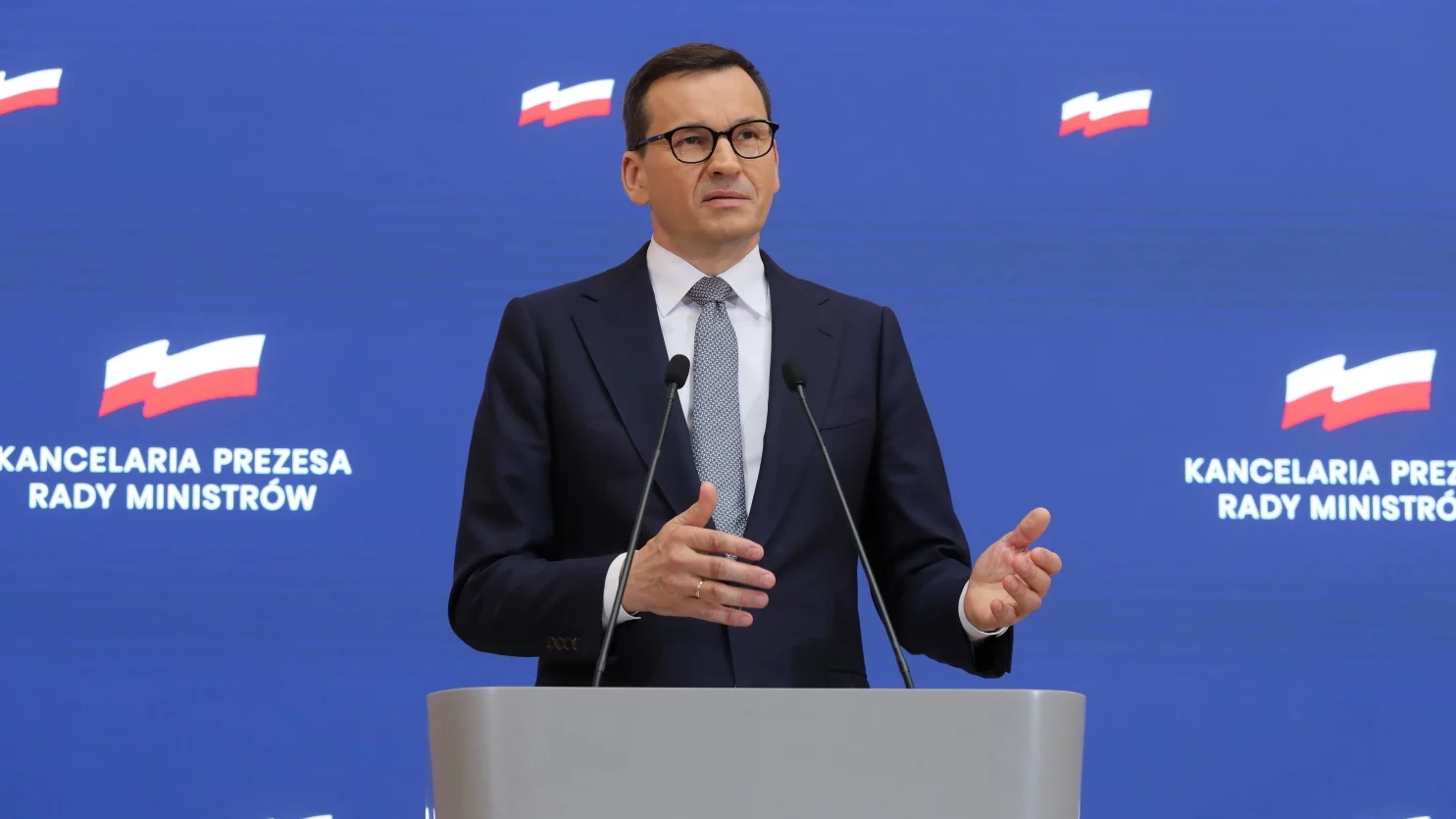 Premier Mateusz Morawiecki na konferencji prasowej