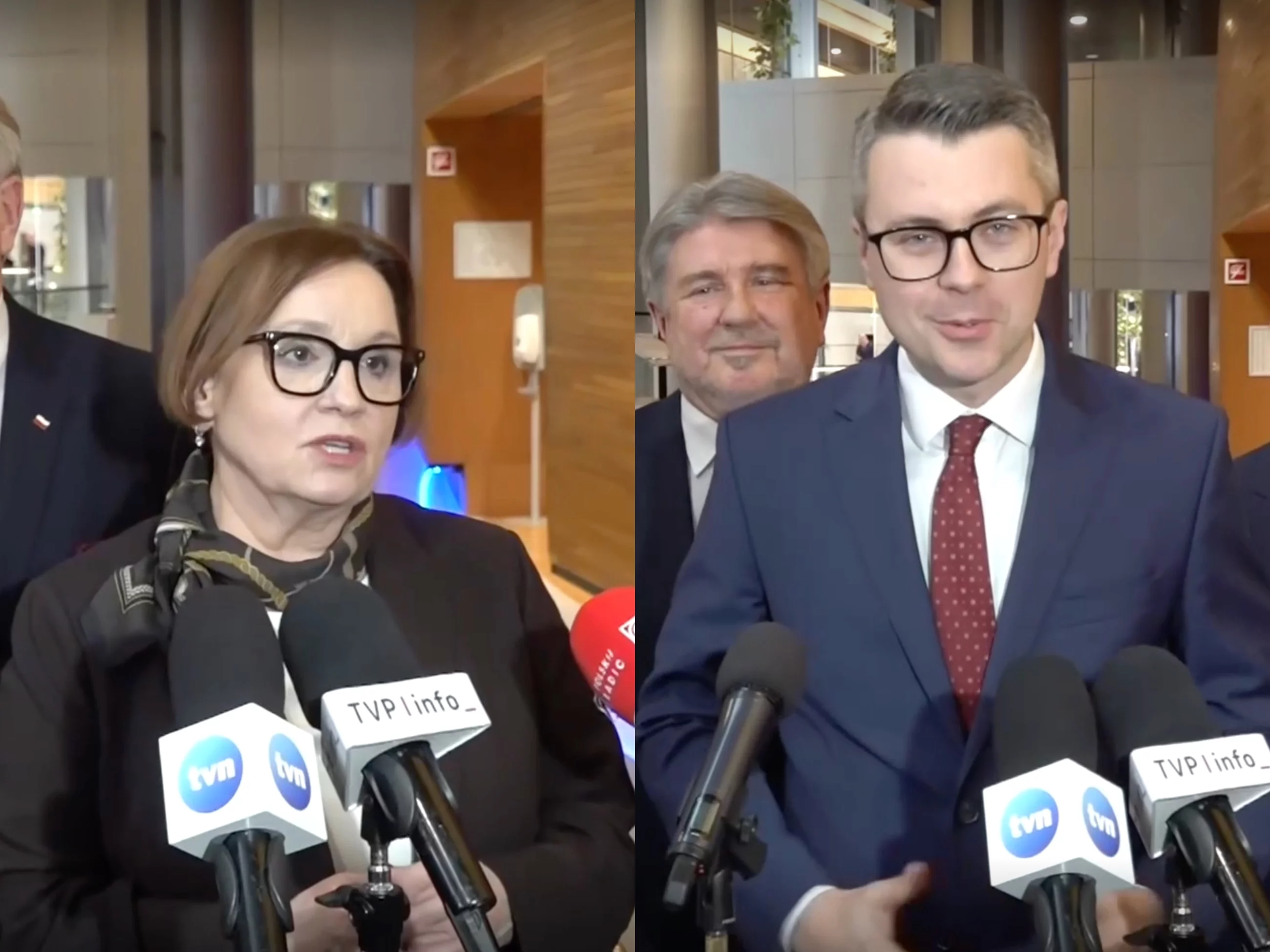 Zamieszanie na konferencji PiS. Europosłowie ścigali się do mikrofonu