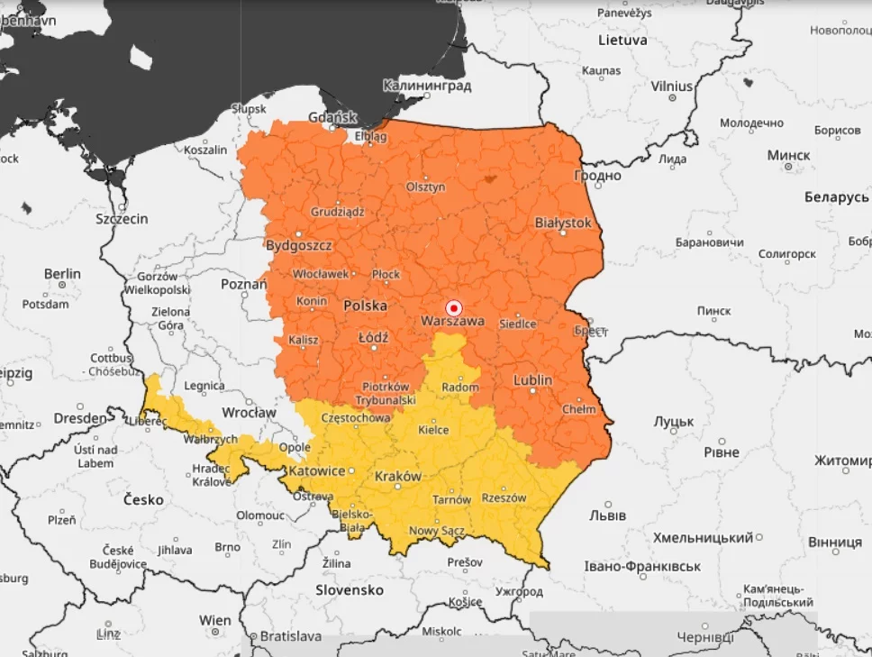 Aktualna mapa z zagrożeniami meteorologicznymi od IMGW. Upałów nie będzie tylko na zachodzie.