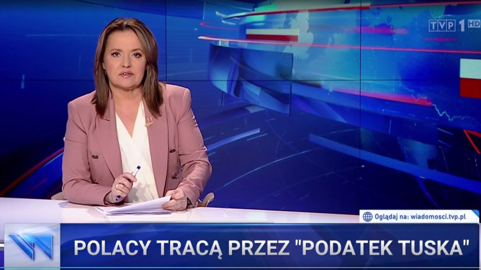 Danuta Holecka w wydaniu „Wiadomości” TVP