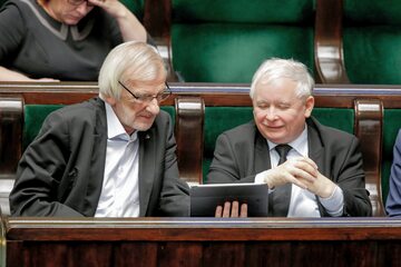Wicemarszałek Sejmu Ryszard Terlecki i prezes Prawa i Sprawiedliwości Jarosław Kaczyński