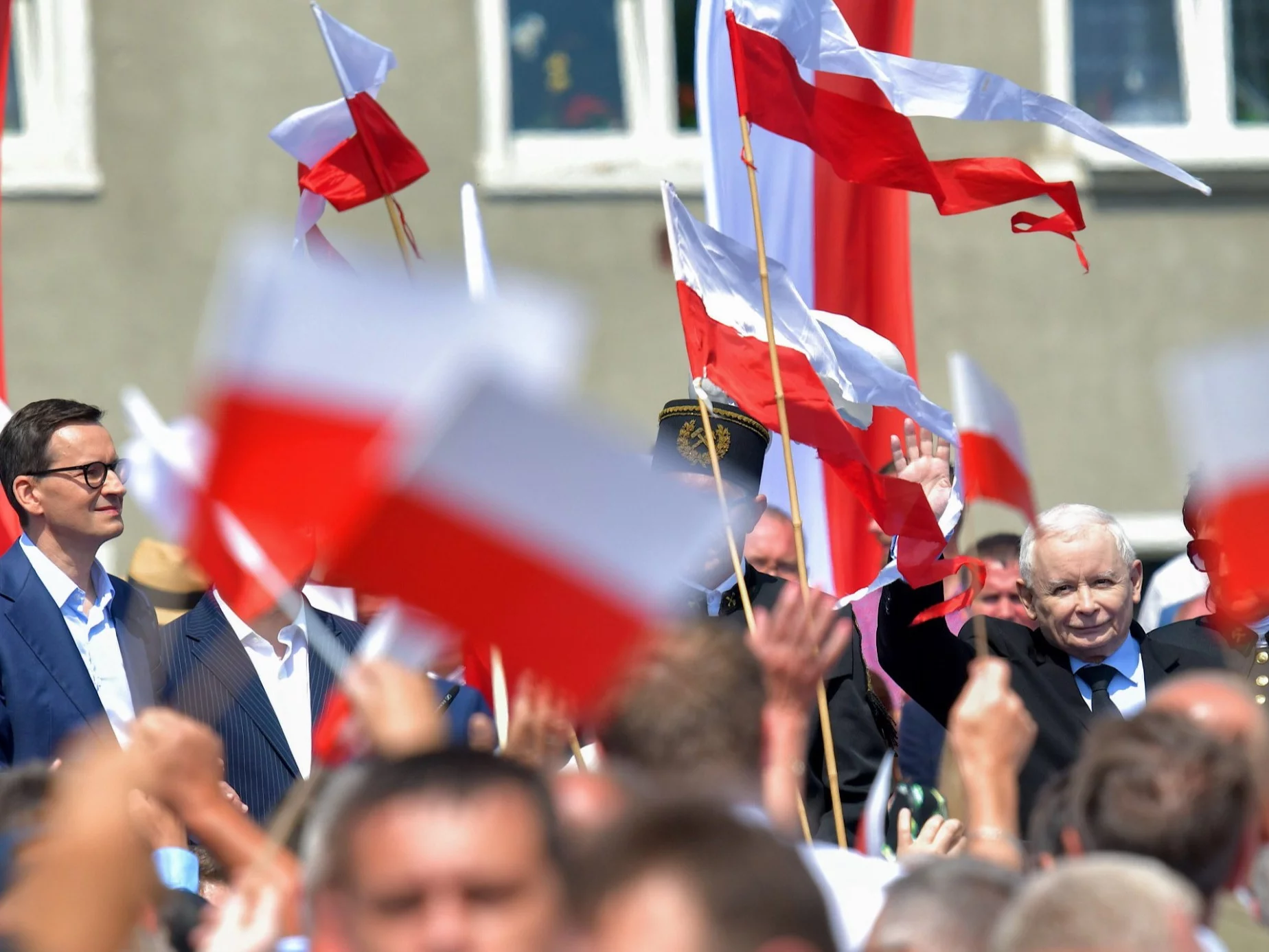 Jarosław Kaczyński i Mateusz Morawiecki w Bogatyni