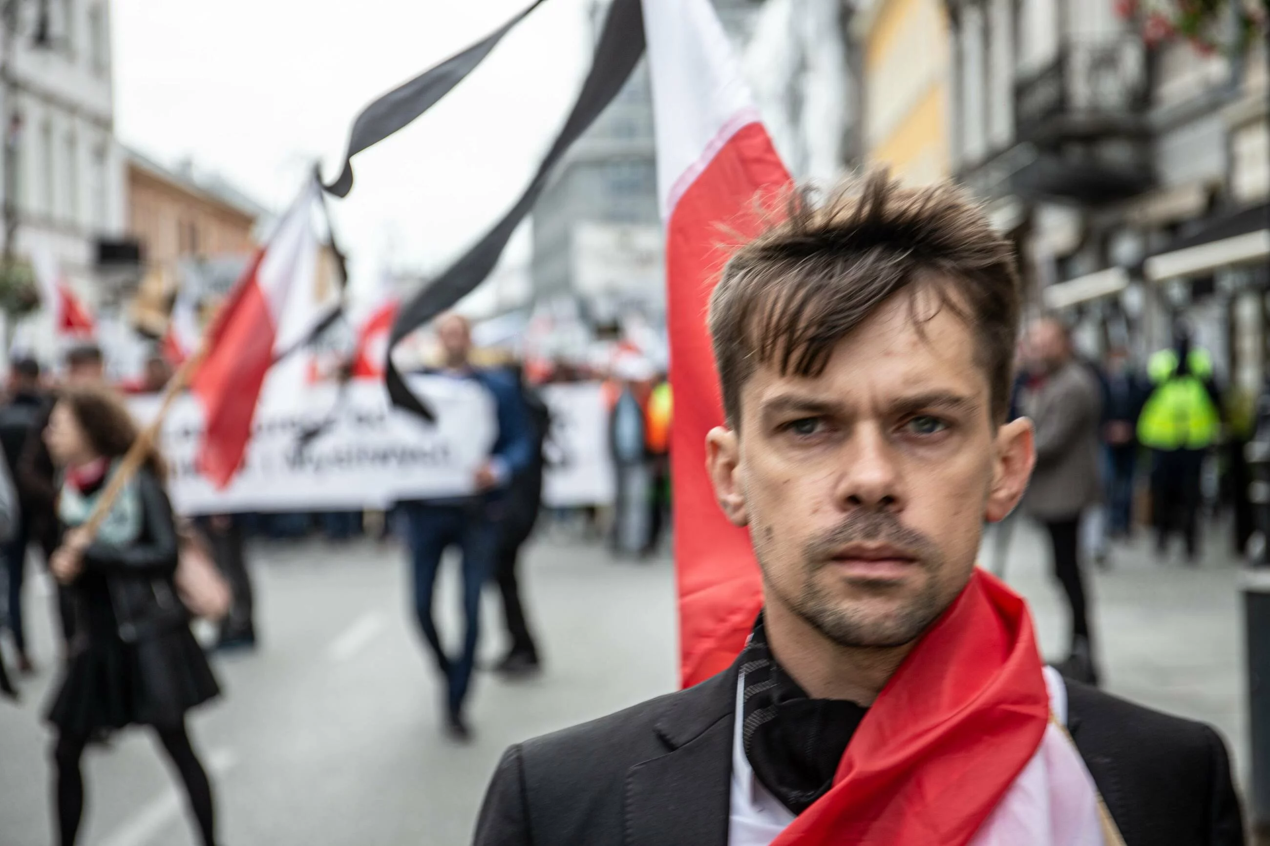 Michał Kołodziejczak z AGROunii podczas wrześniowego protestu rolników