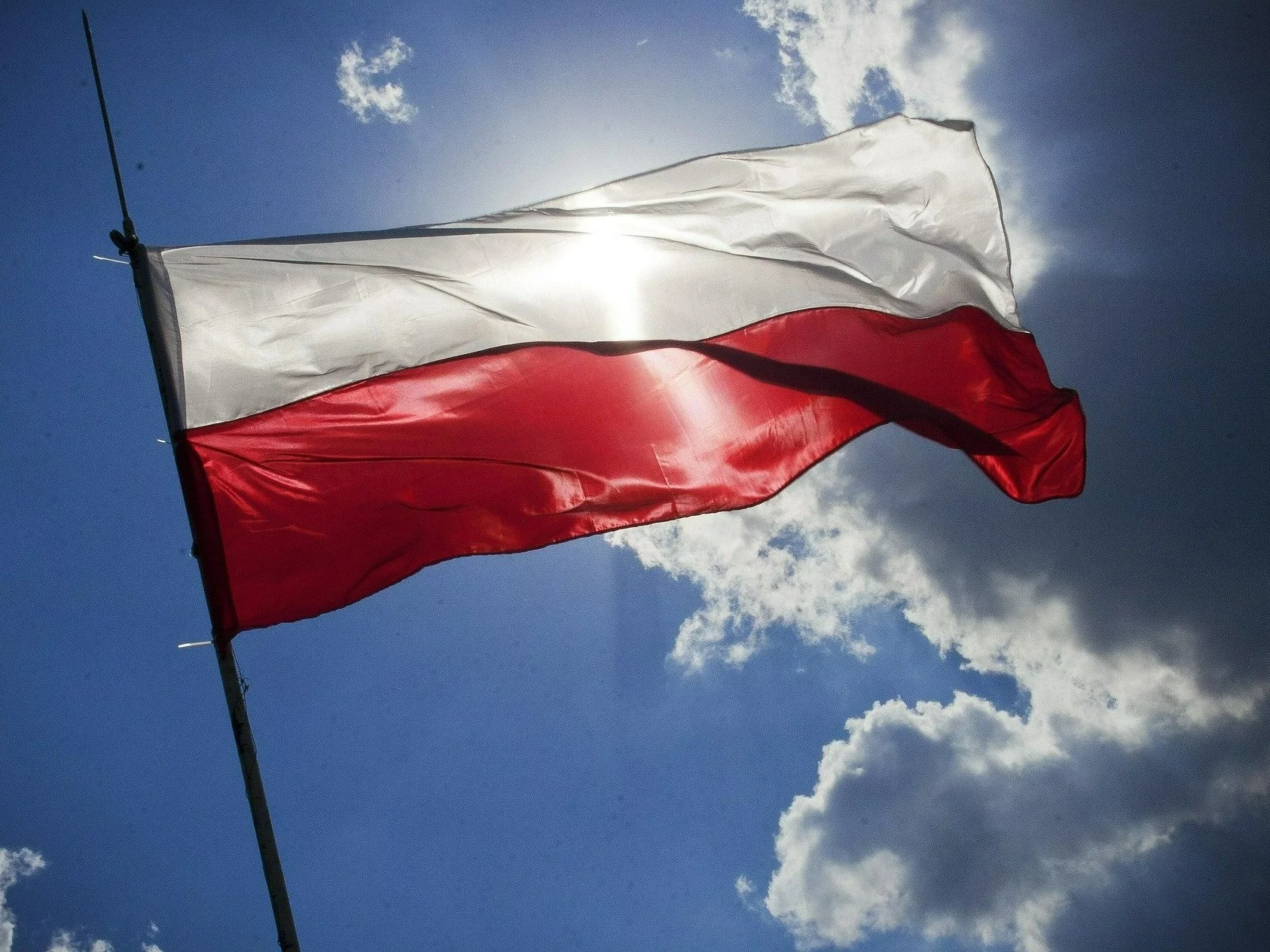 Flaga, polska, niebo, niebieski