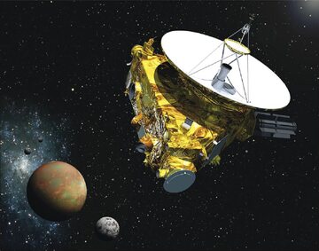 Wizja artystyczna sondy New Horizons podczas przelotu przez układ Plutona