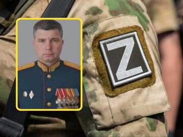 Władimira Zawadski na tle munduru z symbolem „Z”