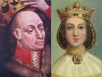 Władysław Jagiełło (XV-wieczny wizerunek z Katedry na Wawelu) i Anna Cylejska (XIX-wieczny portret)