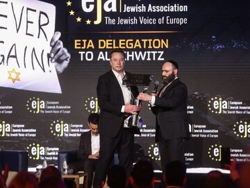 Właściciel Tesli i platformy X Elon Musk i przewodniczący EJA, rabin Menachem Margolin