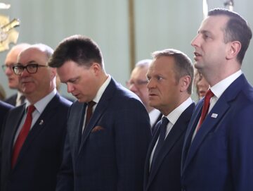 Włodzimierz Czarzasty, Szymon Hołownia, Donald Tusk i Władysław Kosiniak-Kamysz