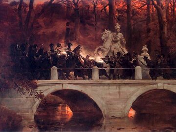 Wojciech Kossak, Starcie belwederczyków z kirasjerami rosyjskimi na moście w Łazienkach 29 listopada 1830