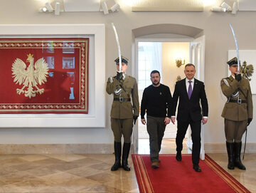 Wołodymyr Zełenski i Andrzej Duda w Pałacu Prezydenckim, 5 kwietnia