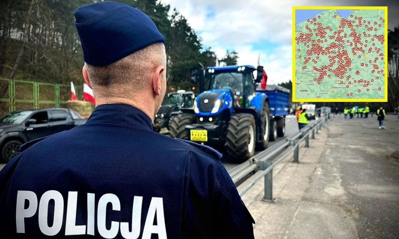 Policja na strajku rolników i mapa protestów w Polsce