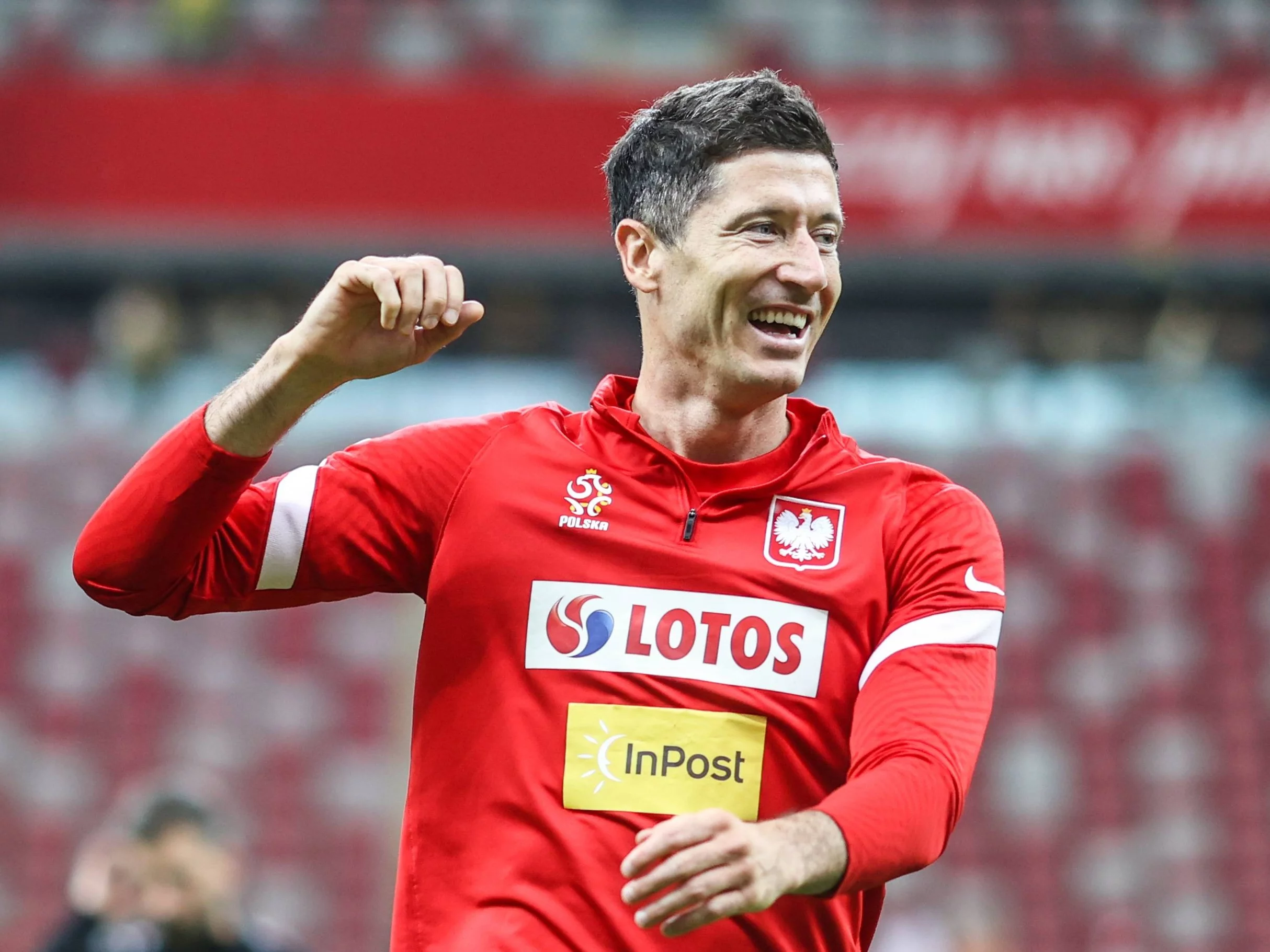 Robert Lewandowski, nowy piłkarz FC Barcelony na treningu rep. Polski