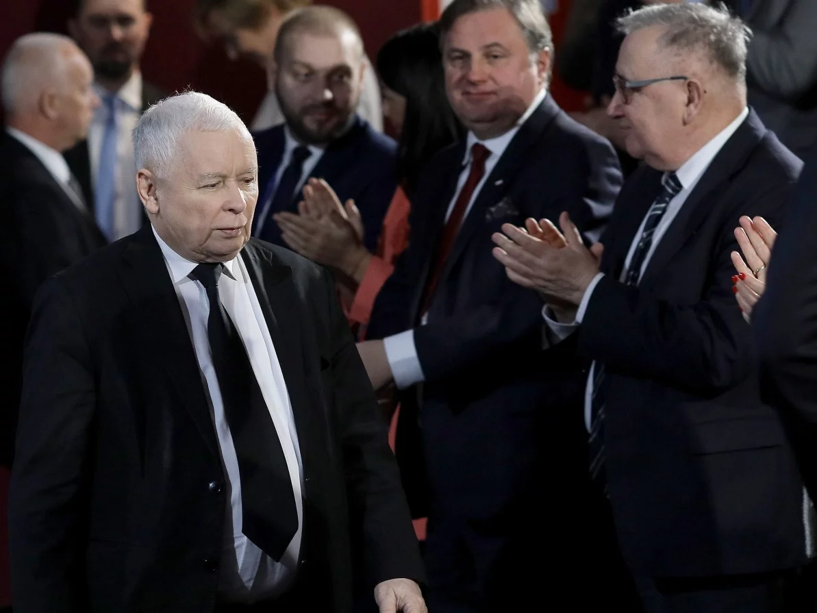 Prezes PiS Jarosław Kaczyński podczas wizyty w Gliwicach