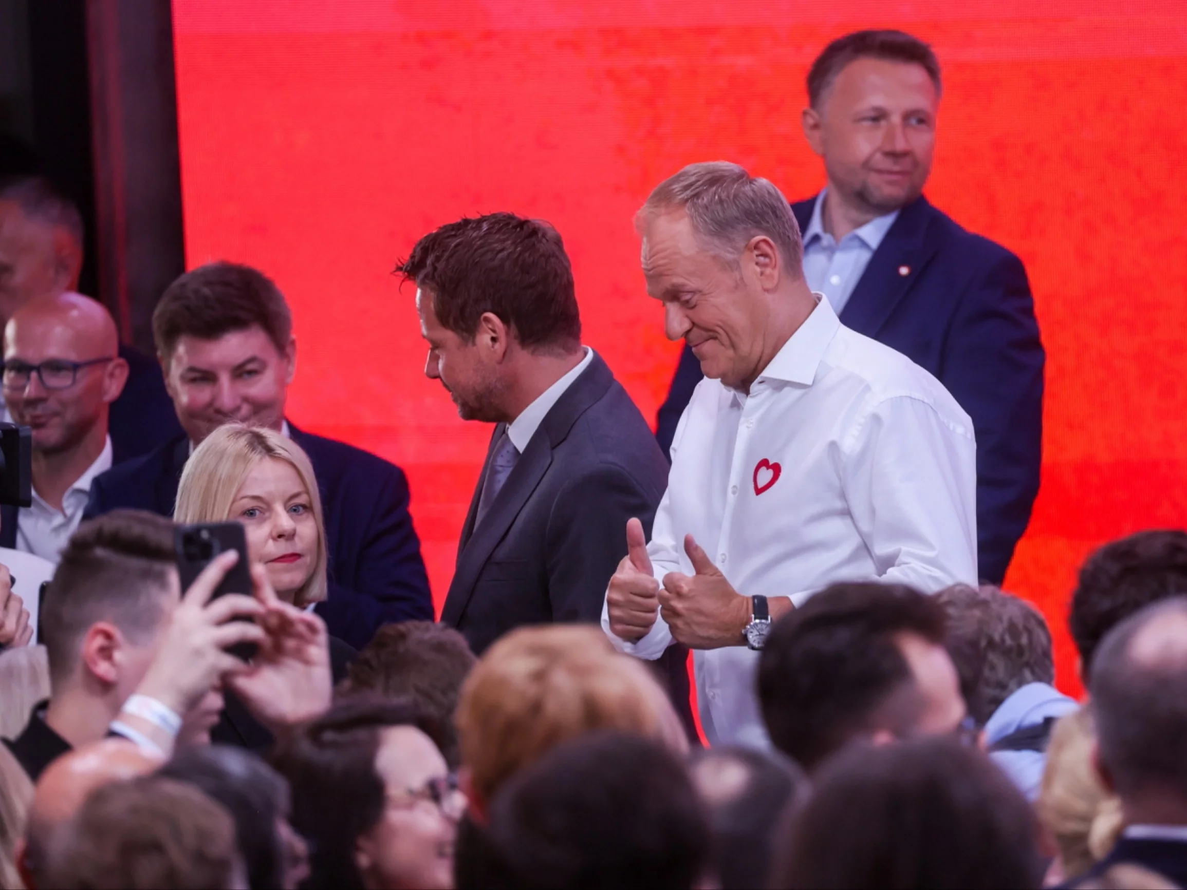 Premier Donald Tusk, prezydent Warszawy Rafał Trzaskowski i poseł KO Marcin Kierwiński