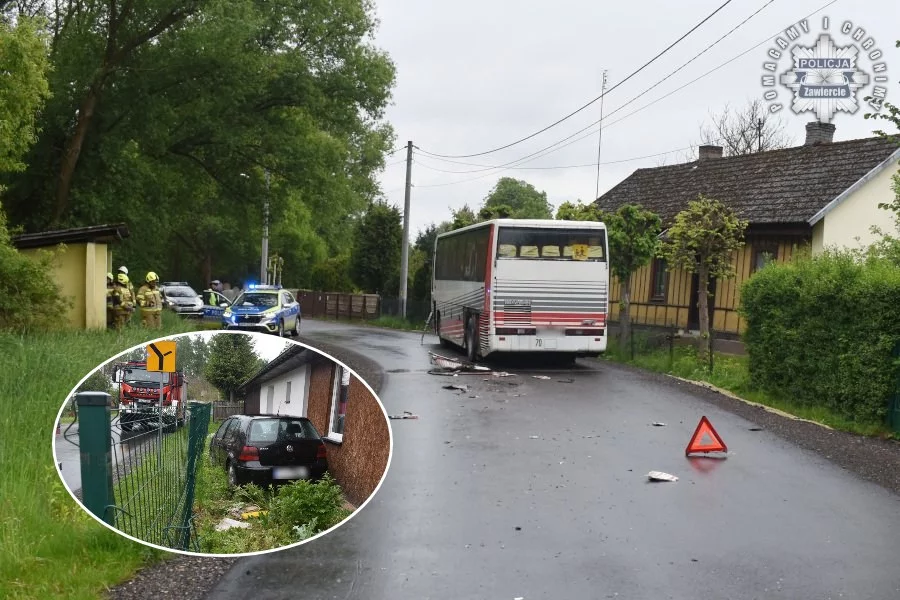 Zderzenie szkolnego autobusu z autem osobowym