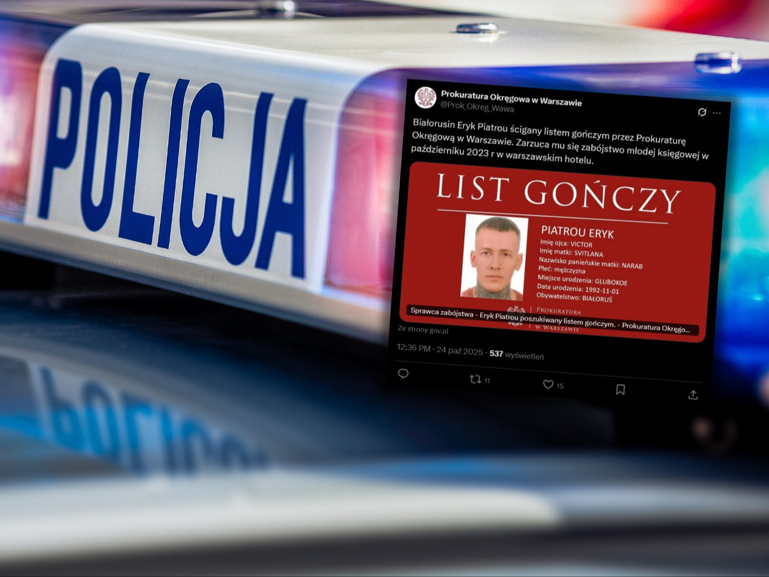 Zabójstwo w hotelu w Warszawie. Jest list gończy za 32-latkiem