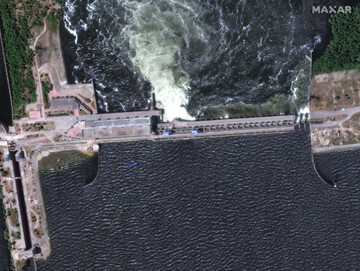 Zdjęcie satelitarne tamy na Nowej Kachowce