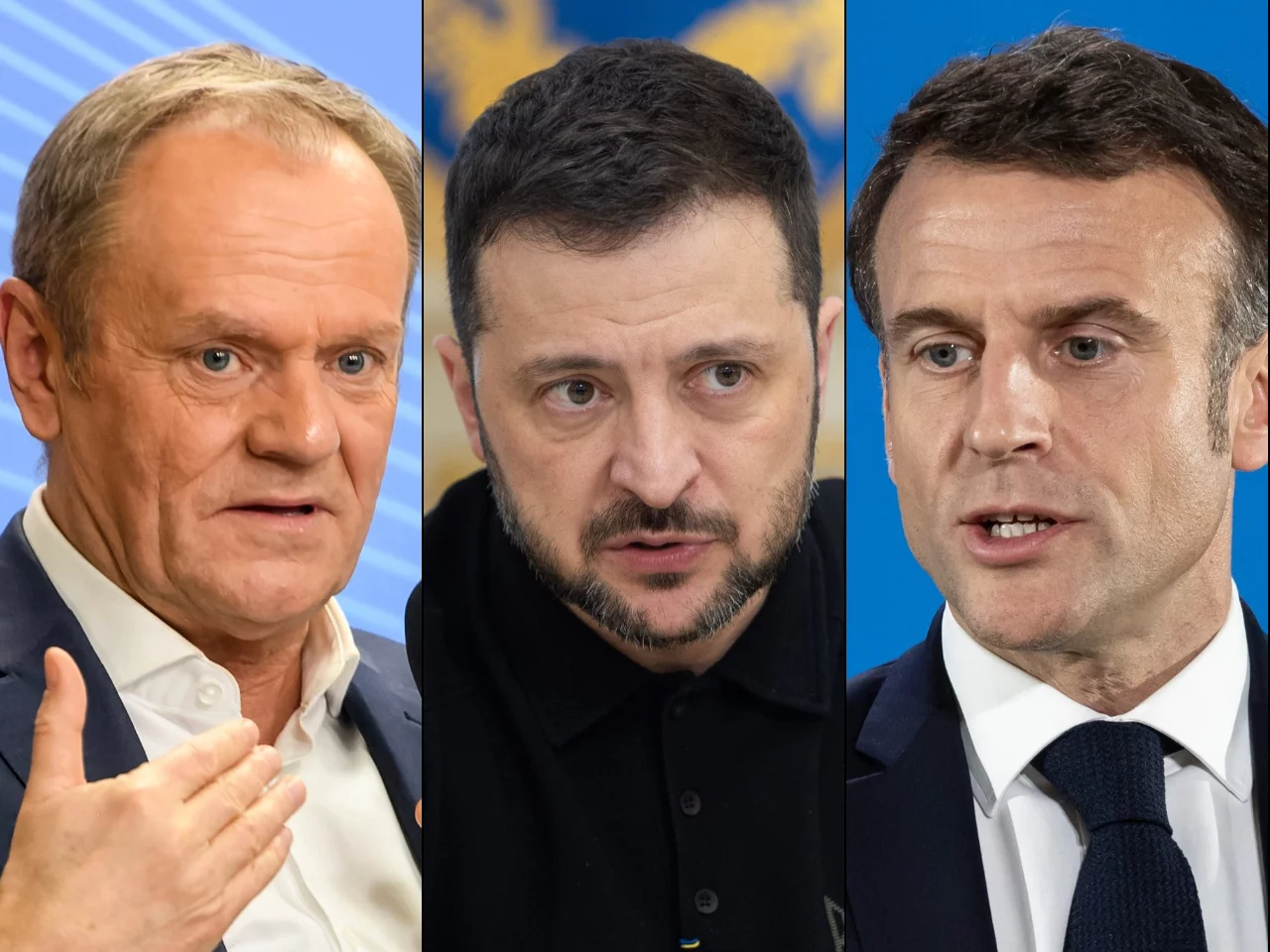 Donald Tusk, Wołodymyr Zełenski, Emmanuel Macron