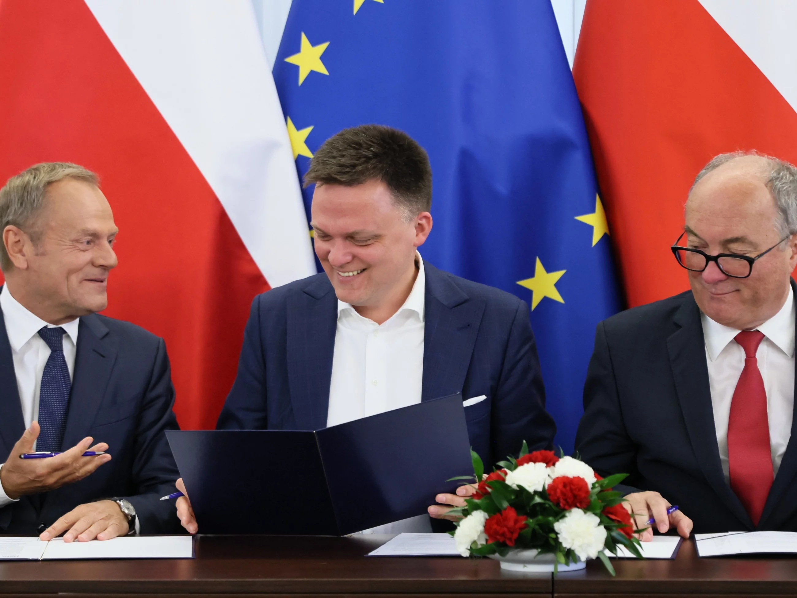 Donald Tusk, Szymon Hołownia i Włodzimierz Czarzasty