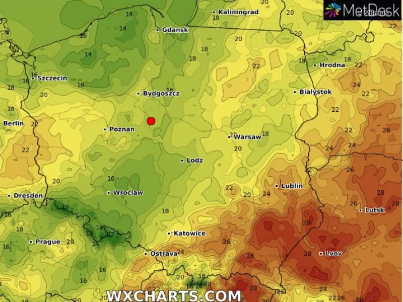 Prognoza temperatury na poniedziałek 13.06