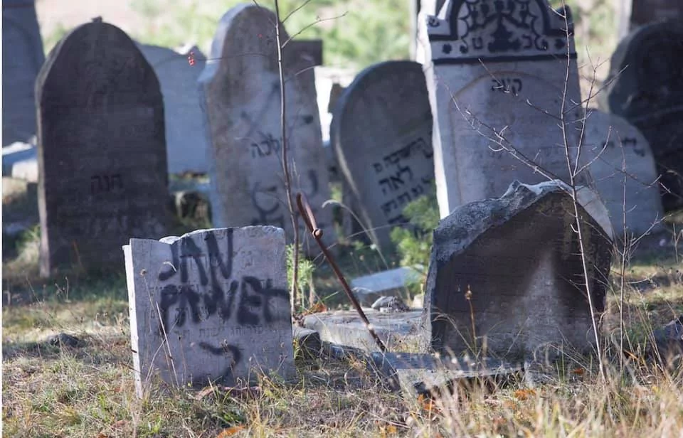 Zdjęcie zdewastowanego cmentarza żydowskiego w Świdnicy, wykonane przed kilkoma laty