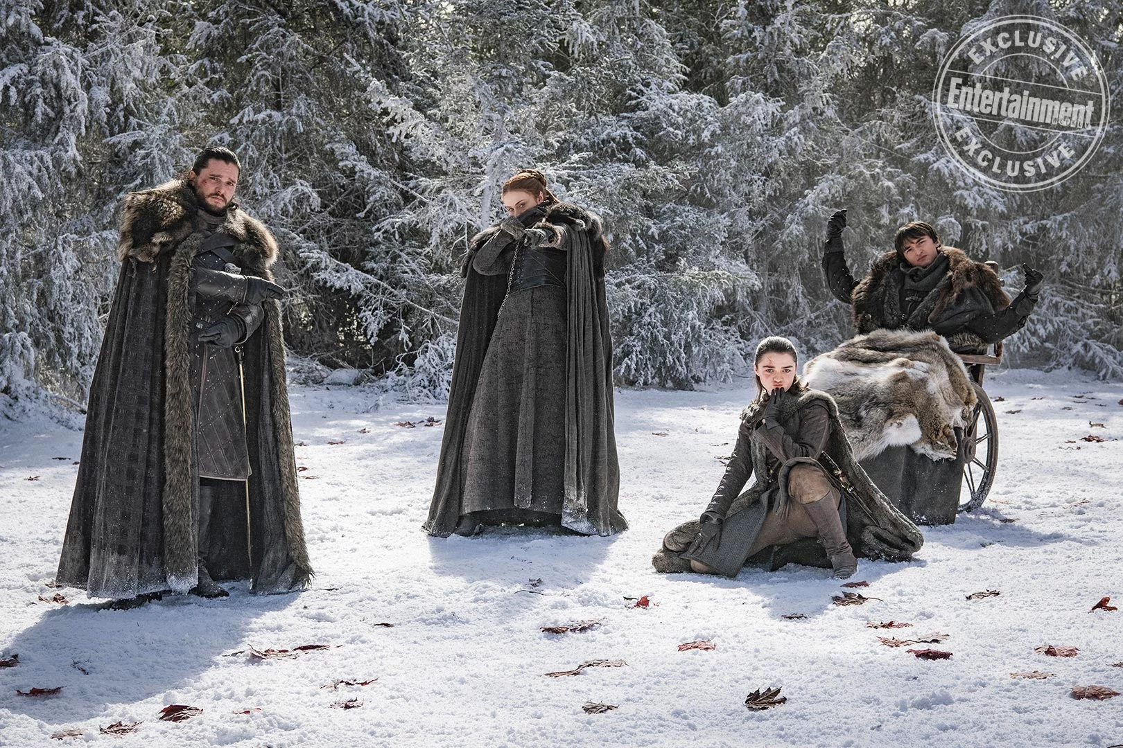 Kit Harington (Jon Snow), Sansa (Sophie Turner) Arya (Maisie Williams) i Bran (Isaac Hempstead-Wright) w magazynie „Entertainment Weekly”